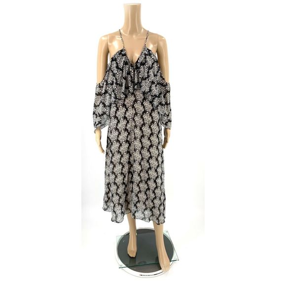 Zara Dress Cold Shoulder Size S Floral Midi - Picture 1 of 10